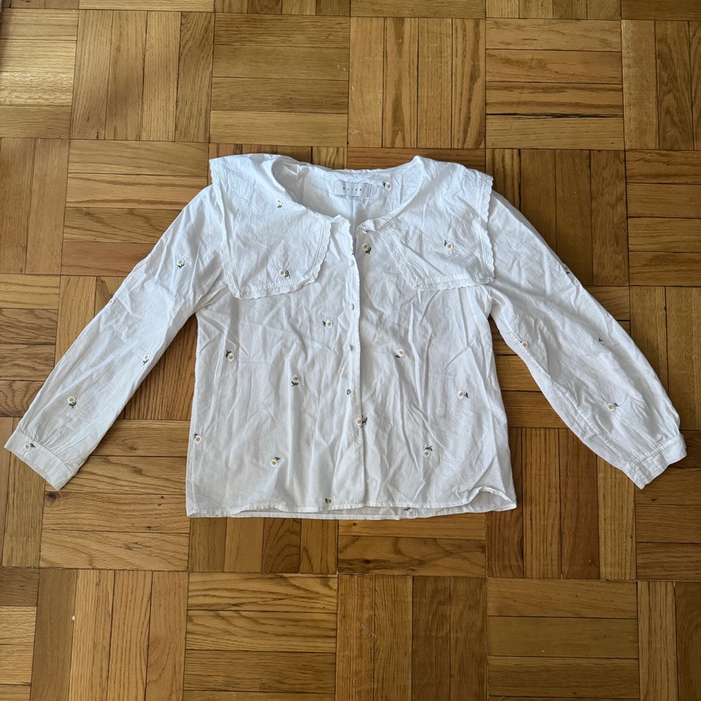 White Button-Up Blouse with Embroidered Details